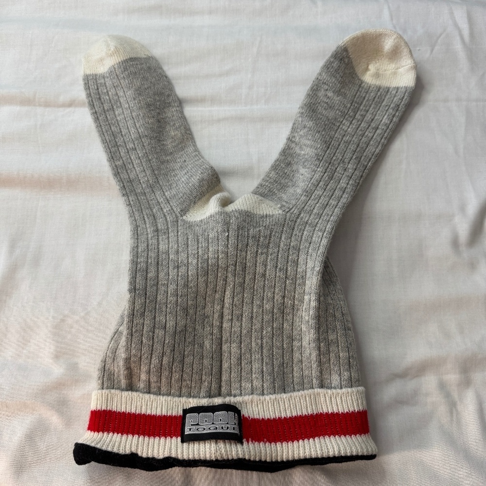 POOK Toque Kids‎ Classic Wool Sock Toque Sock Monkey Hat Gray/White